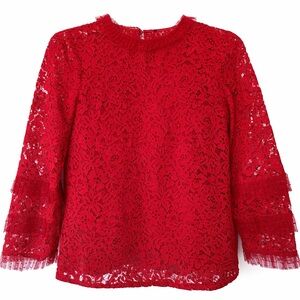 J. Crew Red Lace Blouse long sleeves size M
